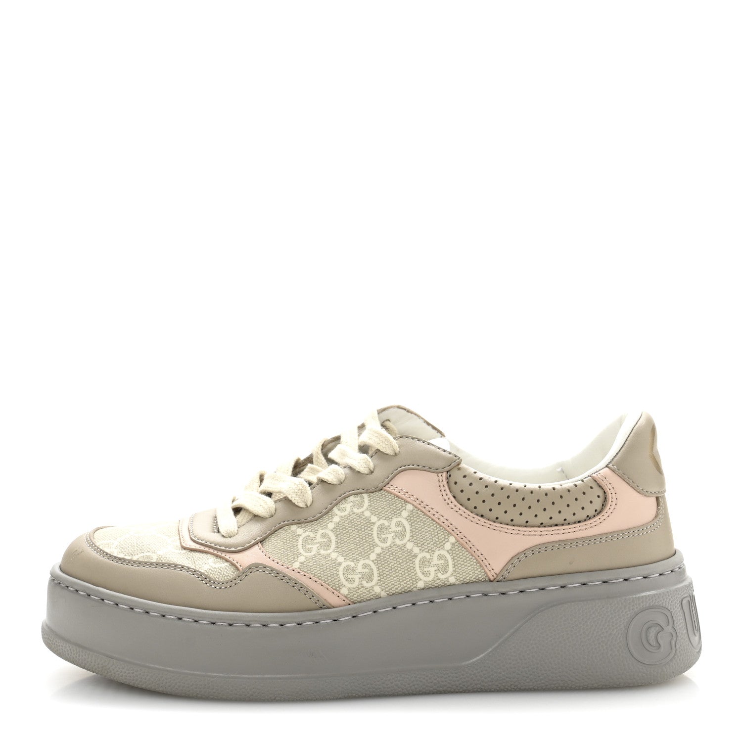 Calfskin GG Supreme Monogram Perforated Womens Platform 55mm Sneakers 38 Apricot Pink Beige Grey