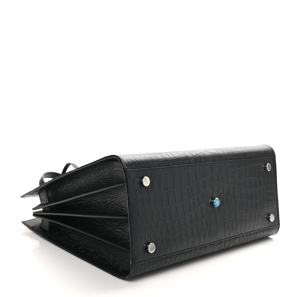 Calfskin Crocodile Embossed Small Sac de Jour Black