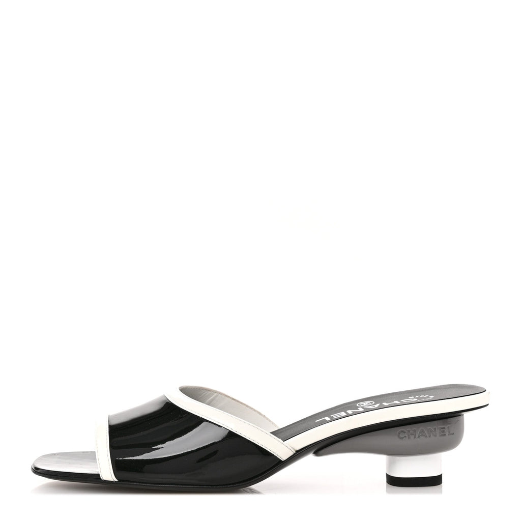 Patent Calfskin Mules 39 Black White Grey