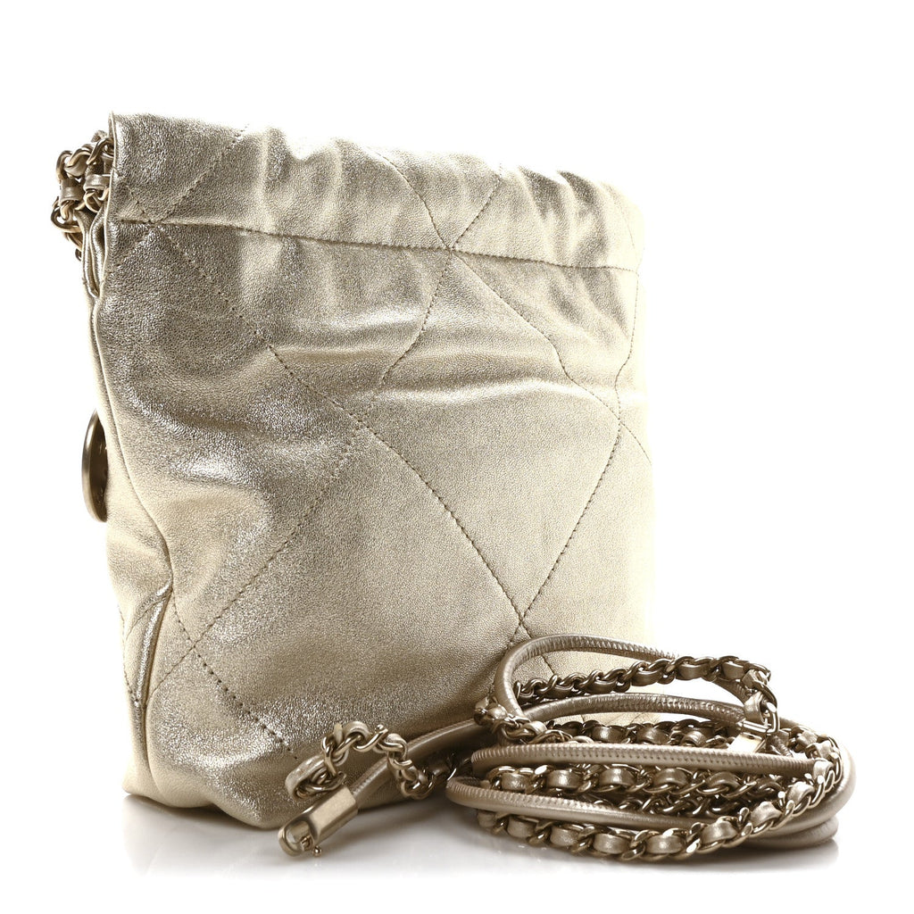 Metallic Lambskin Quilted Mini Chanel 22 Golden