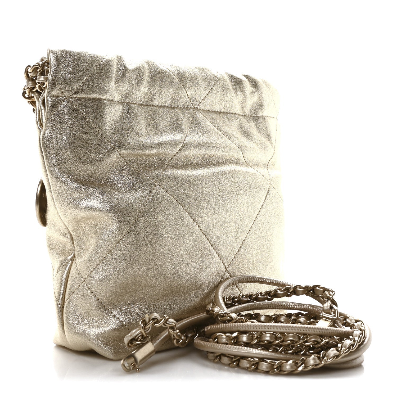 Metallic Lambskin Quilted Mini Chanel 22 Golden