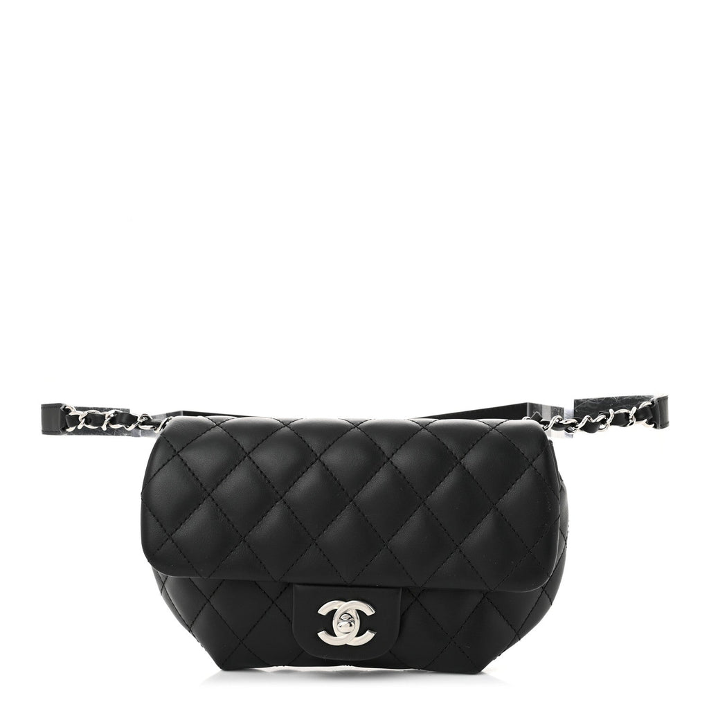 Calfskin Quilted CC Uniform Flap Belt Bag Black