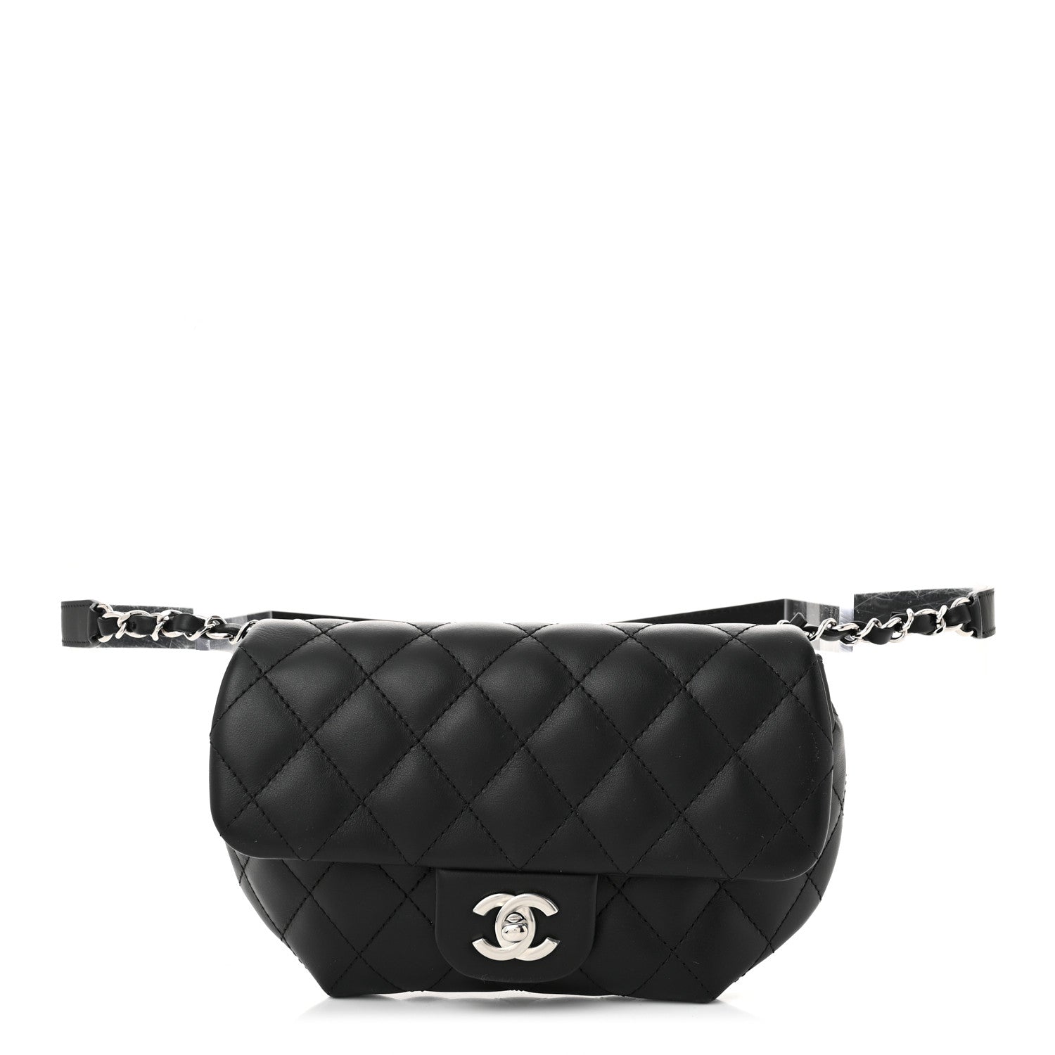 Calfskin Quilted CC Uniform Flap Belt Bag Black