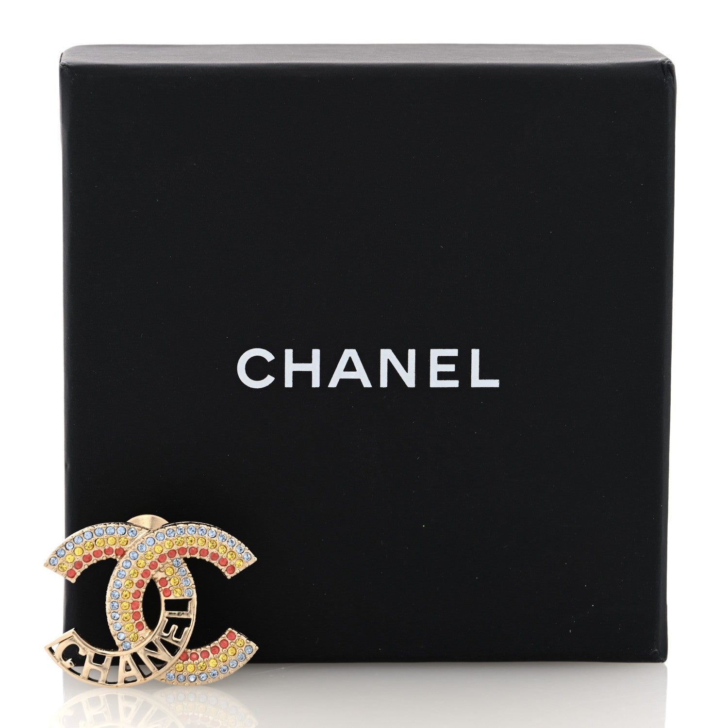Crystal Rainbow Logo CC Brooch Gold Multicolor