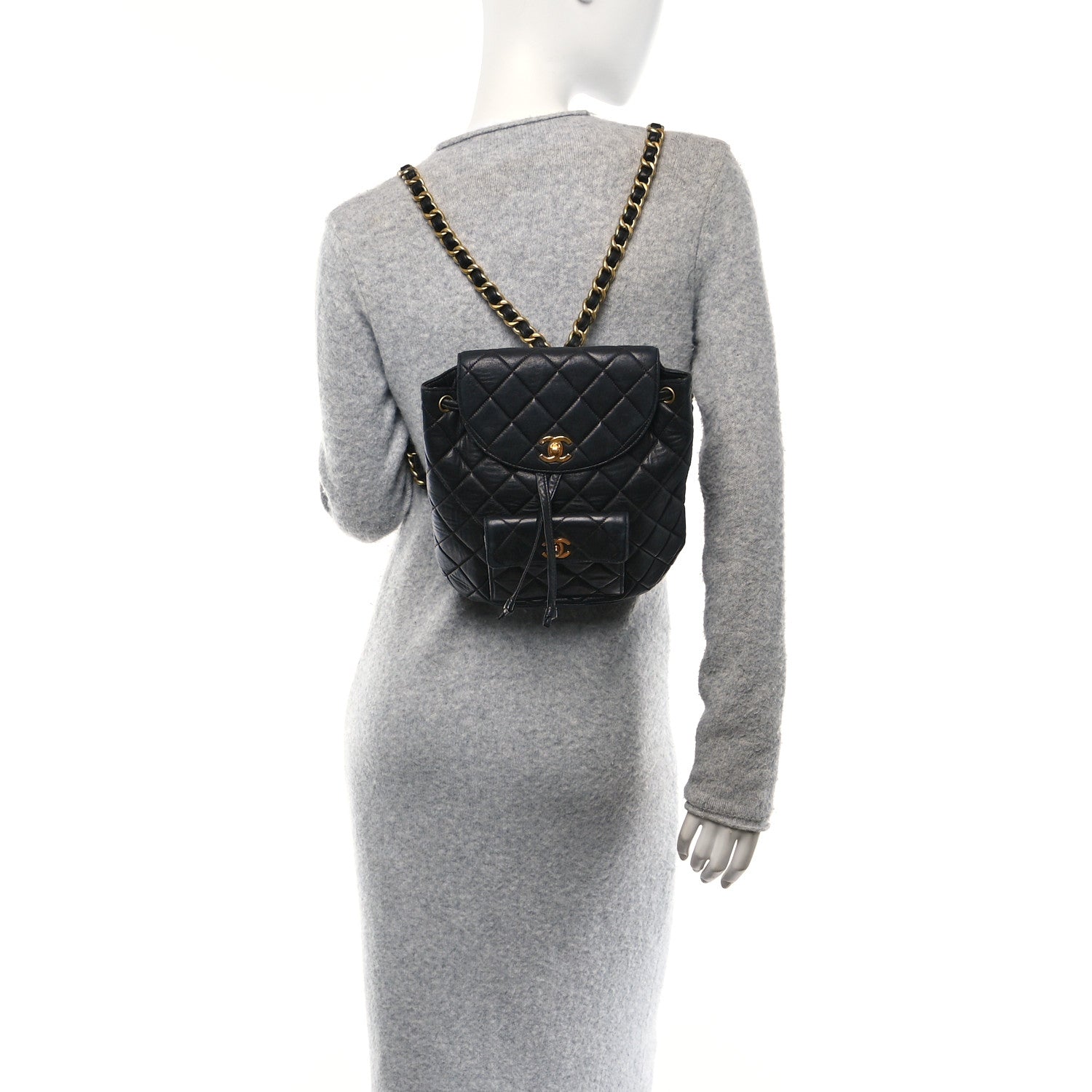 Lambskin Quilted Drawstring Backpack Black