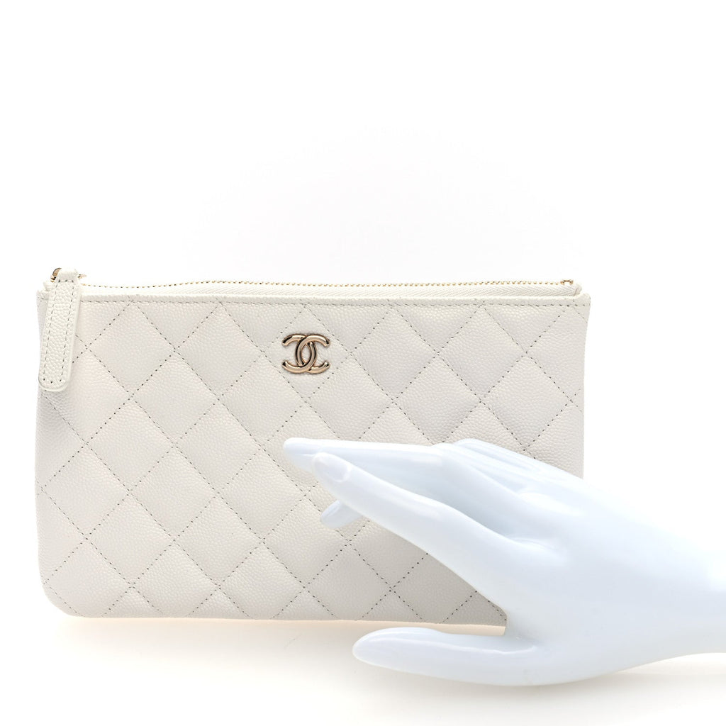 Caviar Quilted Cosmetic Case White