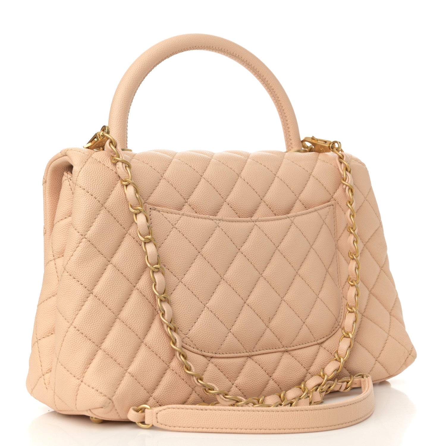 Caviar Quilted Small Coco Handle Flap Beige
