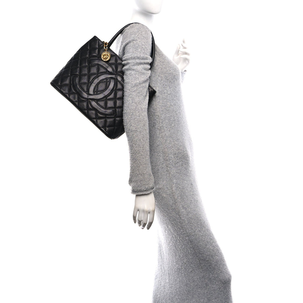 Caviar Quilted Medallion Tote Black