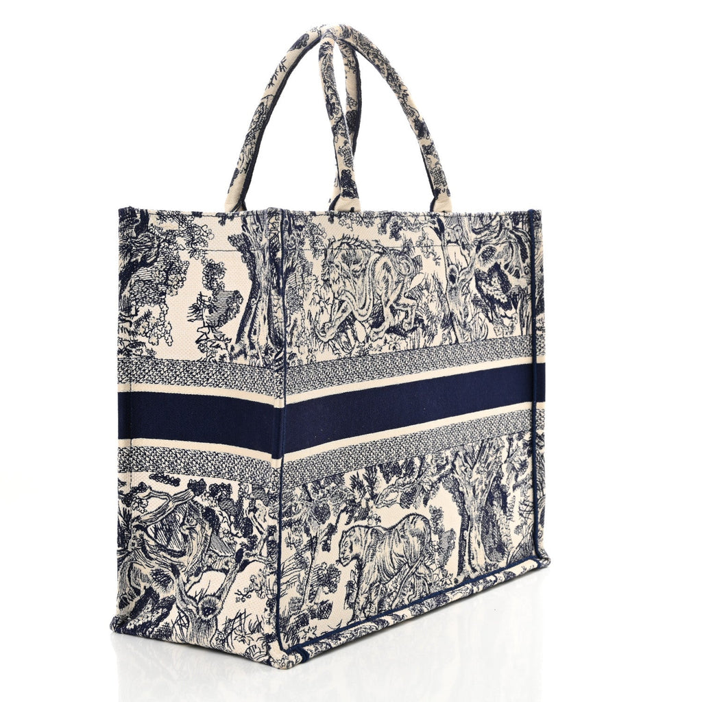 Canvas Embroidered Large Dioriviera Toile De Jouy Book Tote Blue