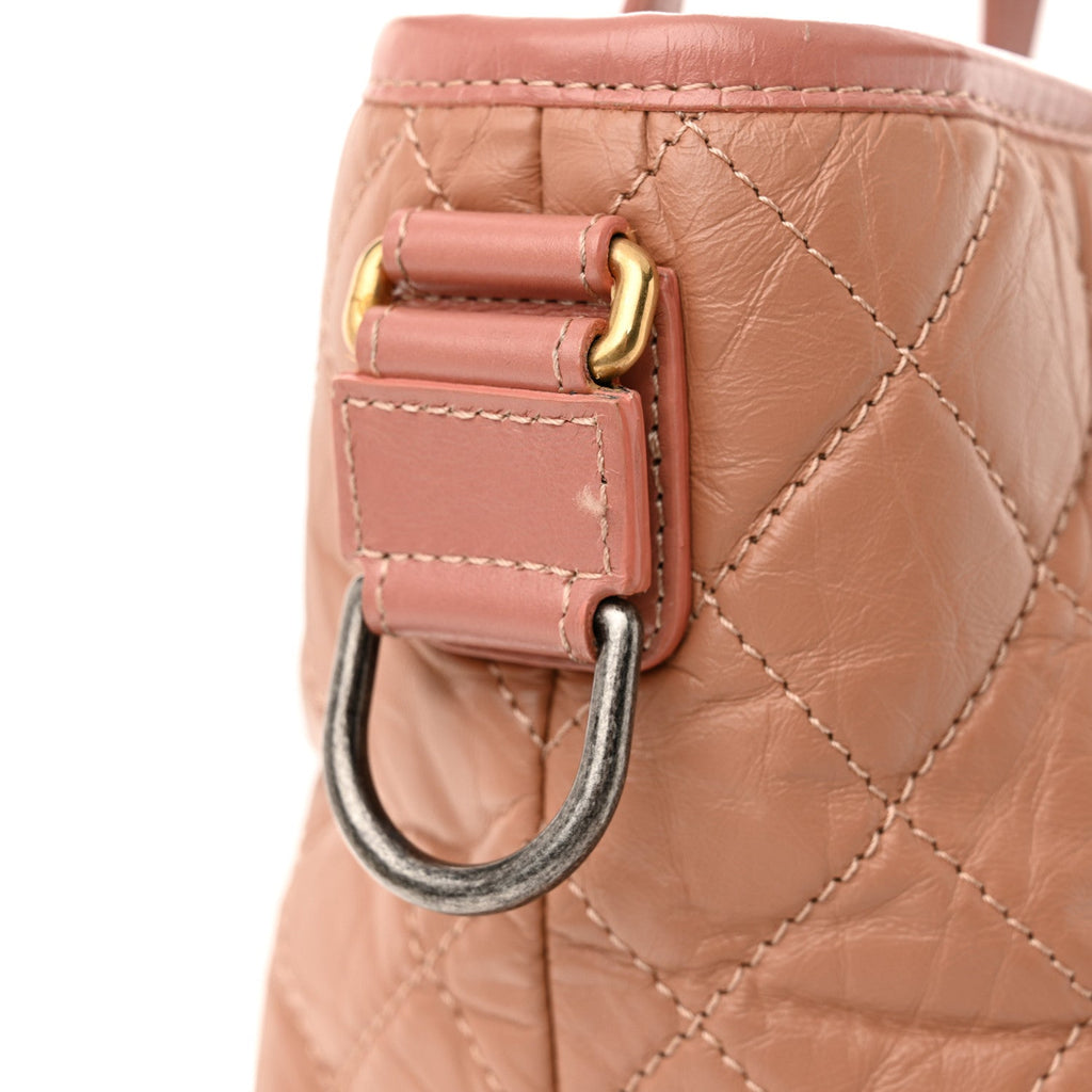 Aged Calfskin Quilted Medium Gabrielle Shopping Tote  Pink