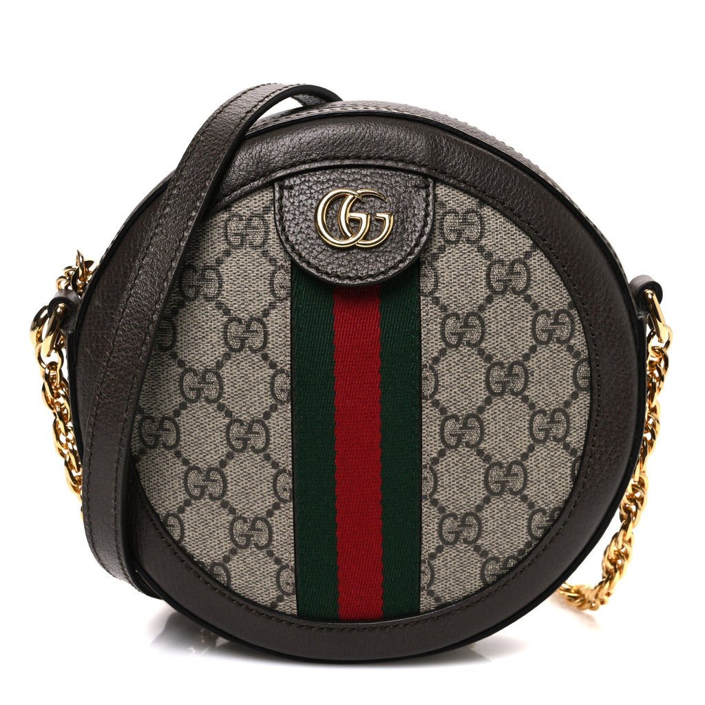 GG Supreme Monogram Web Mini Ophidia Round Shoulder Bag Brown