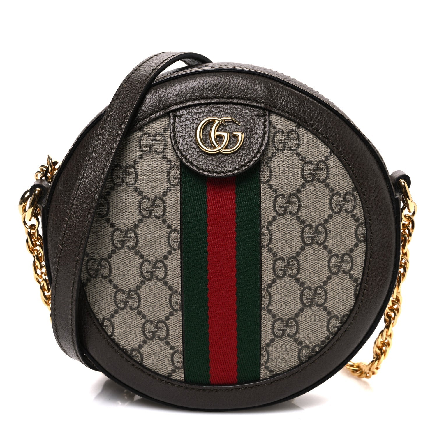 GG Supreme Monogram Web Mini Ophidia Round Shoulder Bag Brown