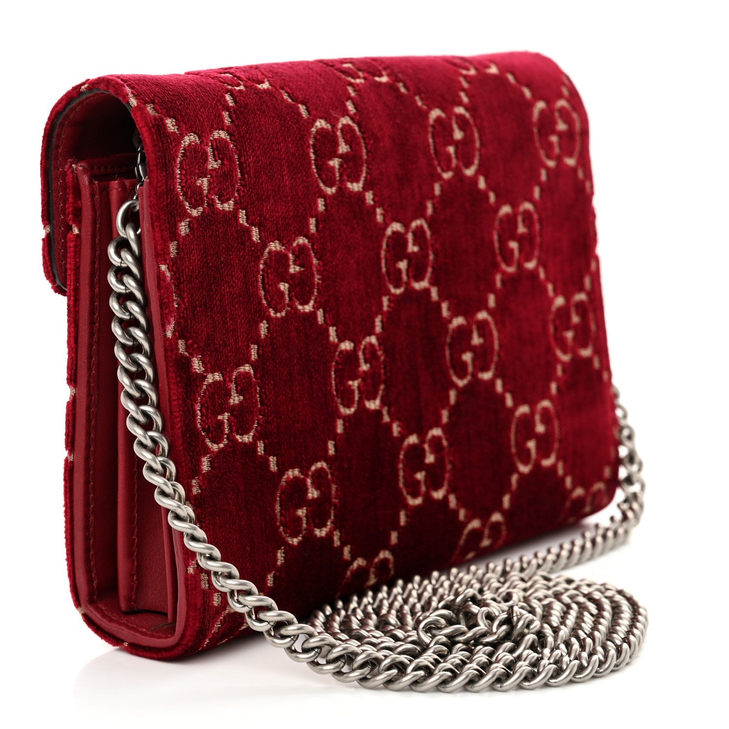 Velvet GG Monogram Mini Dionysus Chain Wallet Red Cipria