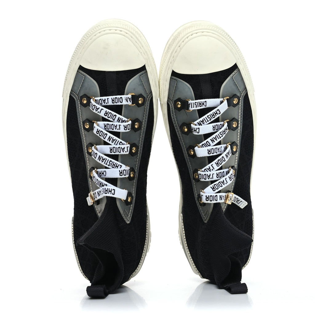Technical Knit Calfskin Womens Walk'N'Dior High Top Sneakers 40 Black