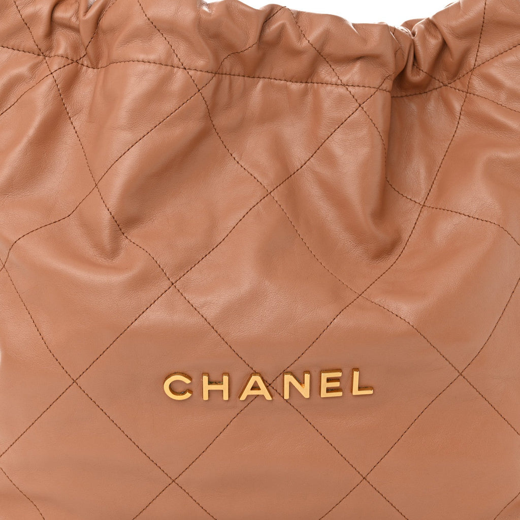 Shiny Calfskin Quilted Chanel 22 Camel