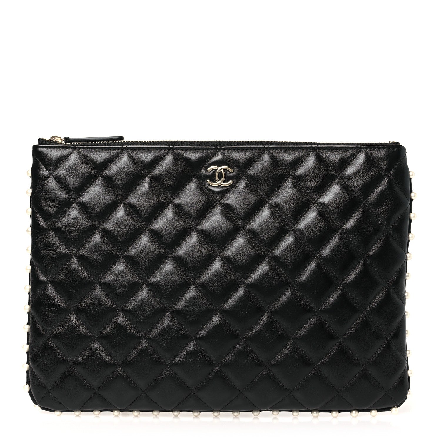 Calfskin Quilted Pearl Medium Cosmetic Case Black