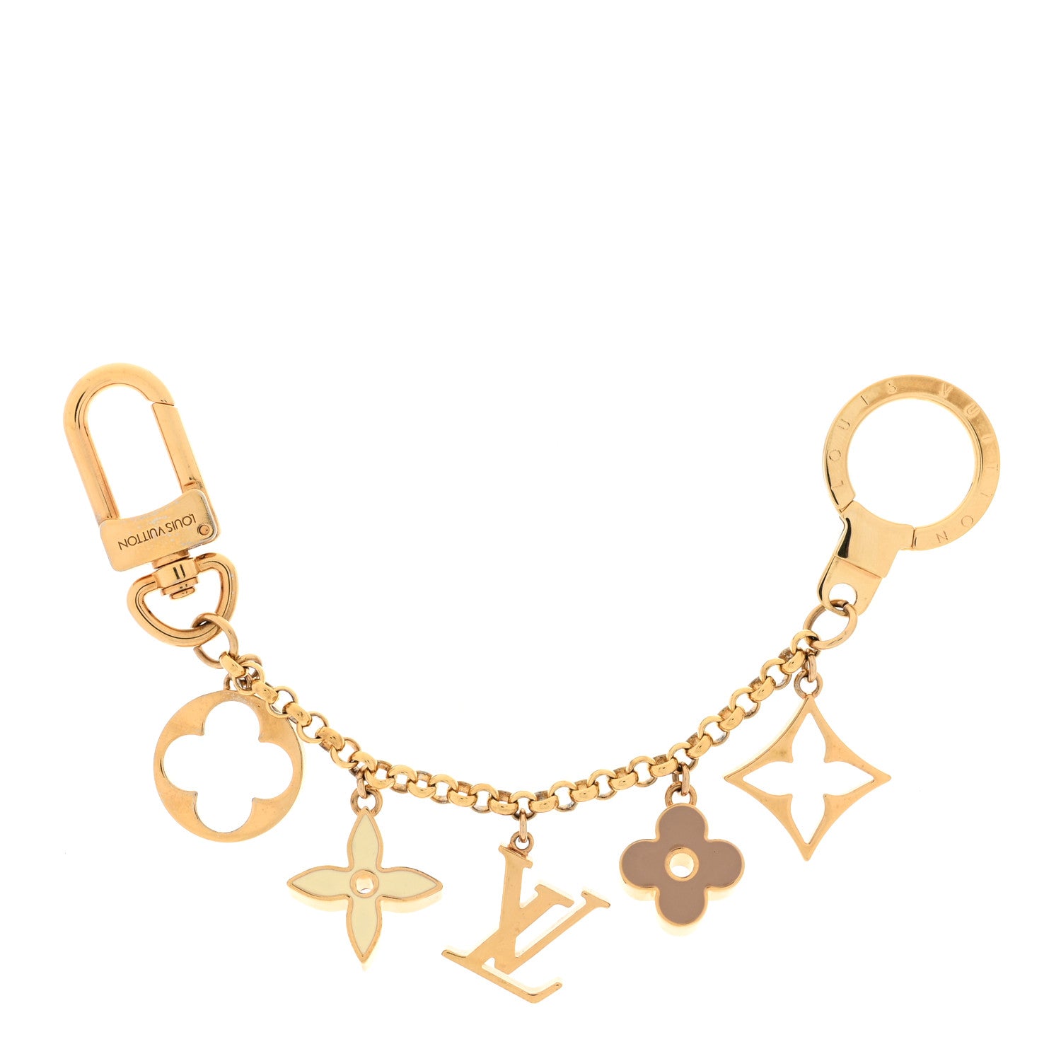 Brass Enamel Fleur De Monogram Bag Charm Chain Gold
