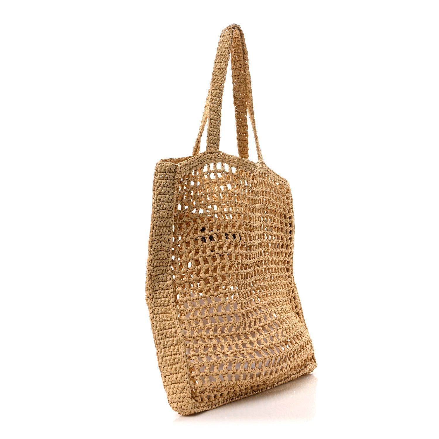 Yarn Raffia Effect Crochet Logo Embroidered Tote Bag Naturale
