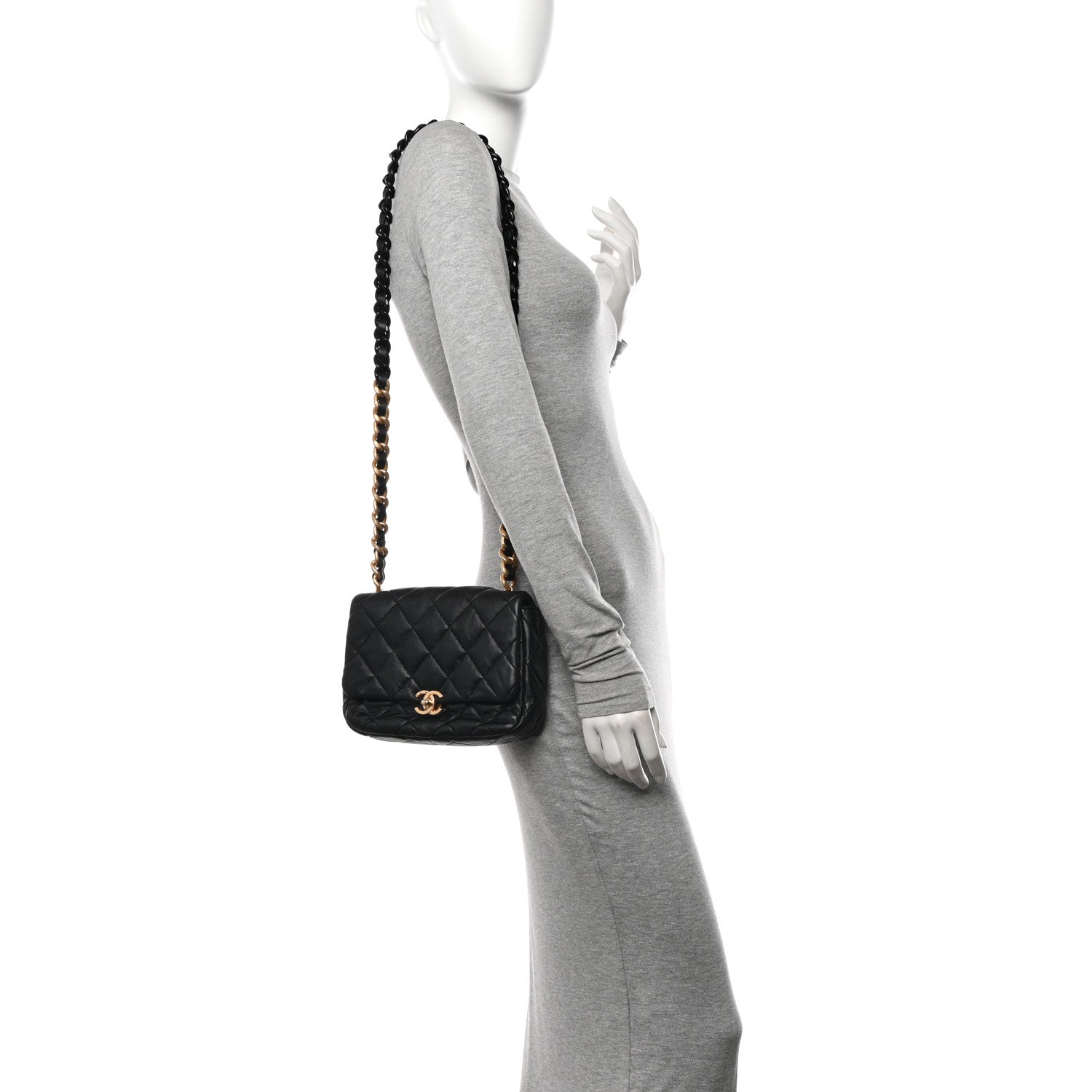 Lambskin Quilted Small Lacquered Chain Flap Black