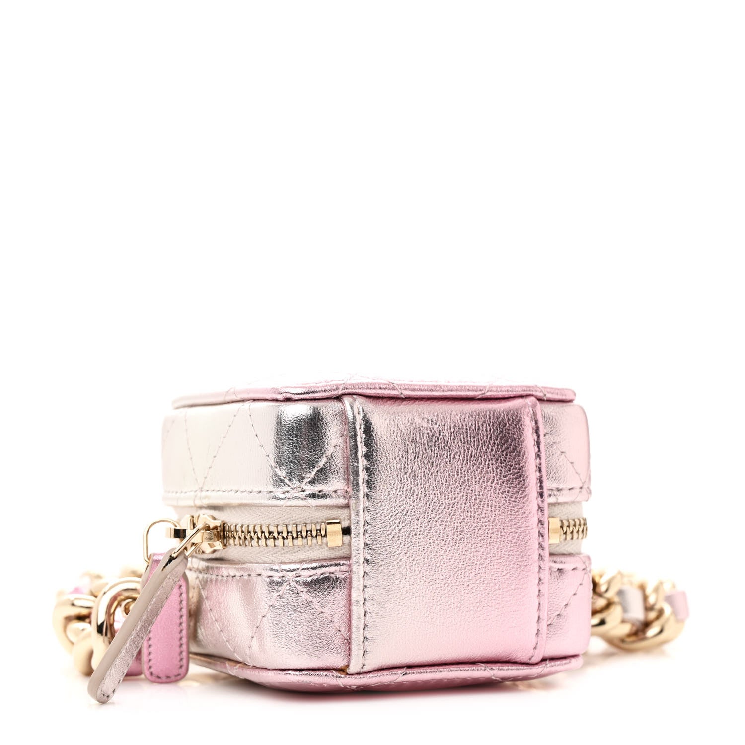 Gradient Metallic Lambskin Quilted Like A Wallet Clutch With Chain Gold Pink