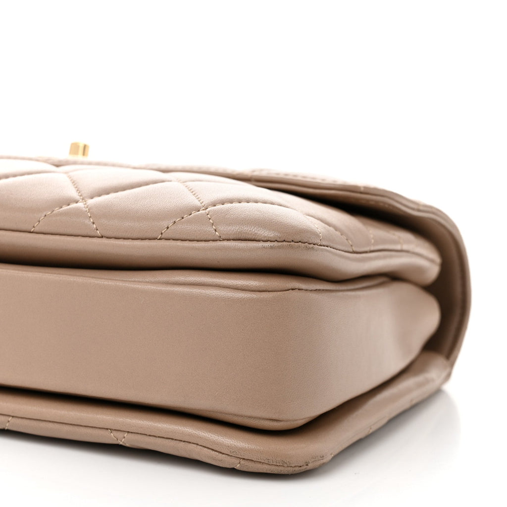 Lambskin Quilted Medium Trendy CC Flap Dual Handle Bag Beige