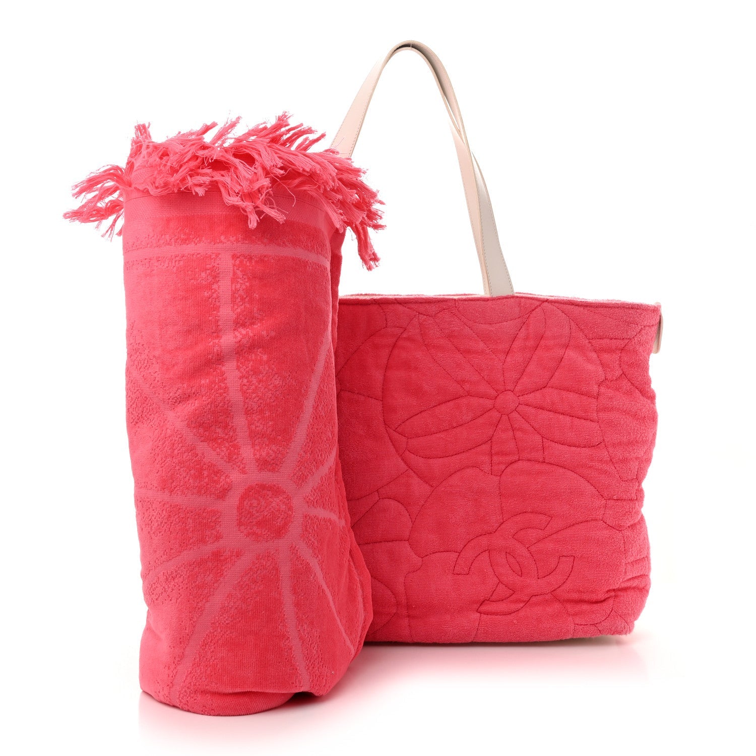 Terry Cotton CC Beach Tote Towel Set Pink