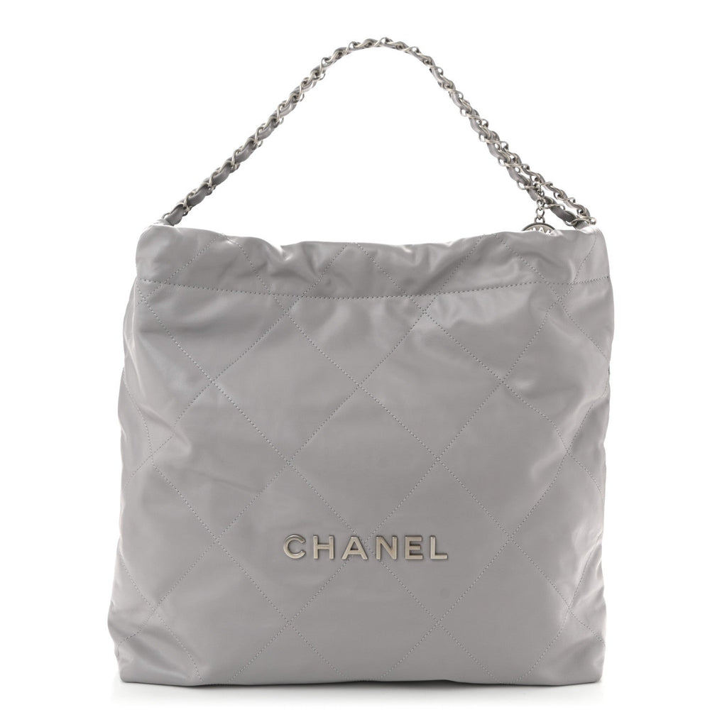 Shiny Calfskin Quilted Chanel 22 Grey