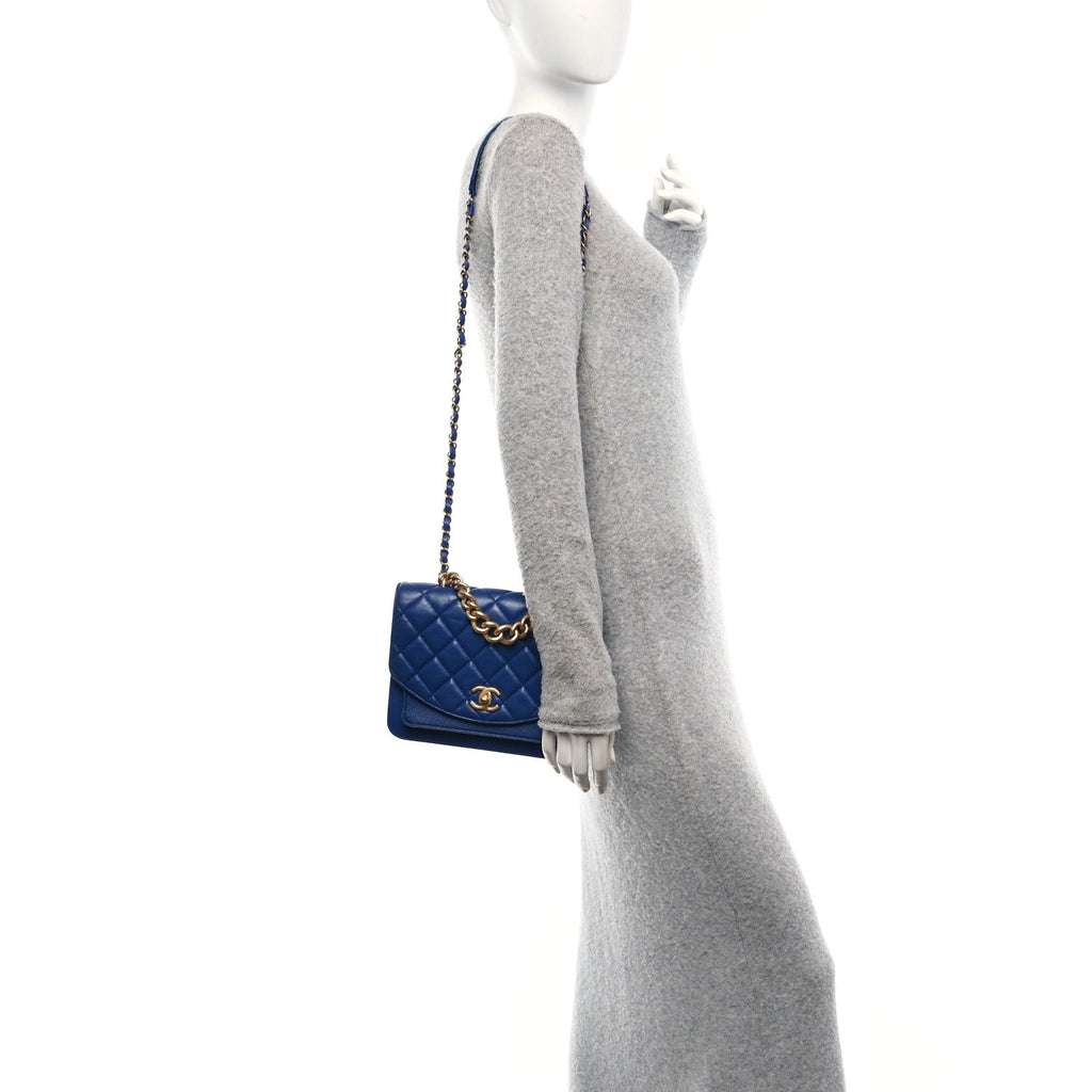Calfskin Caviar Quilted Chain Handle Flap Blue