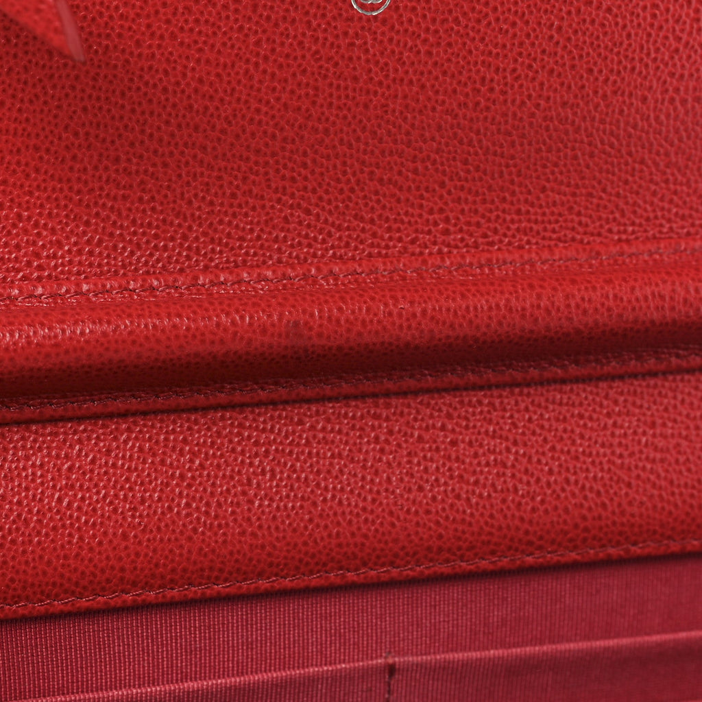 Grained Calfskin Quilted CC Box Wallet On Chain WOC Red