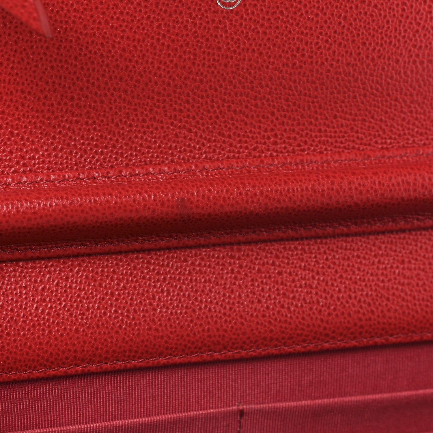 Grained Calfskin Quilted CC Box Wallet On Chain WOC Red