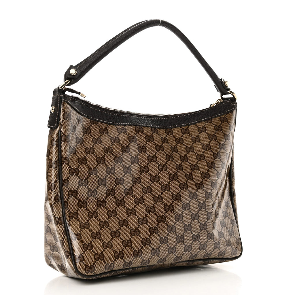 Crystal Monogram Medium Abbey Pocket Hobo Tote Dark Brown