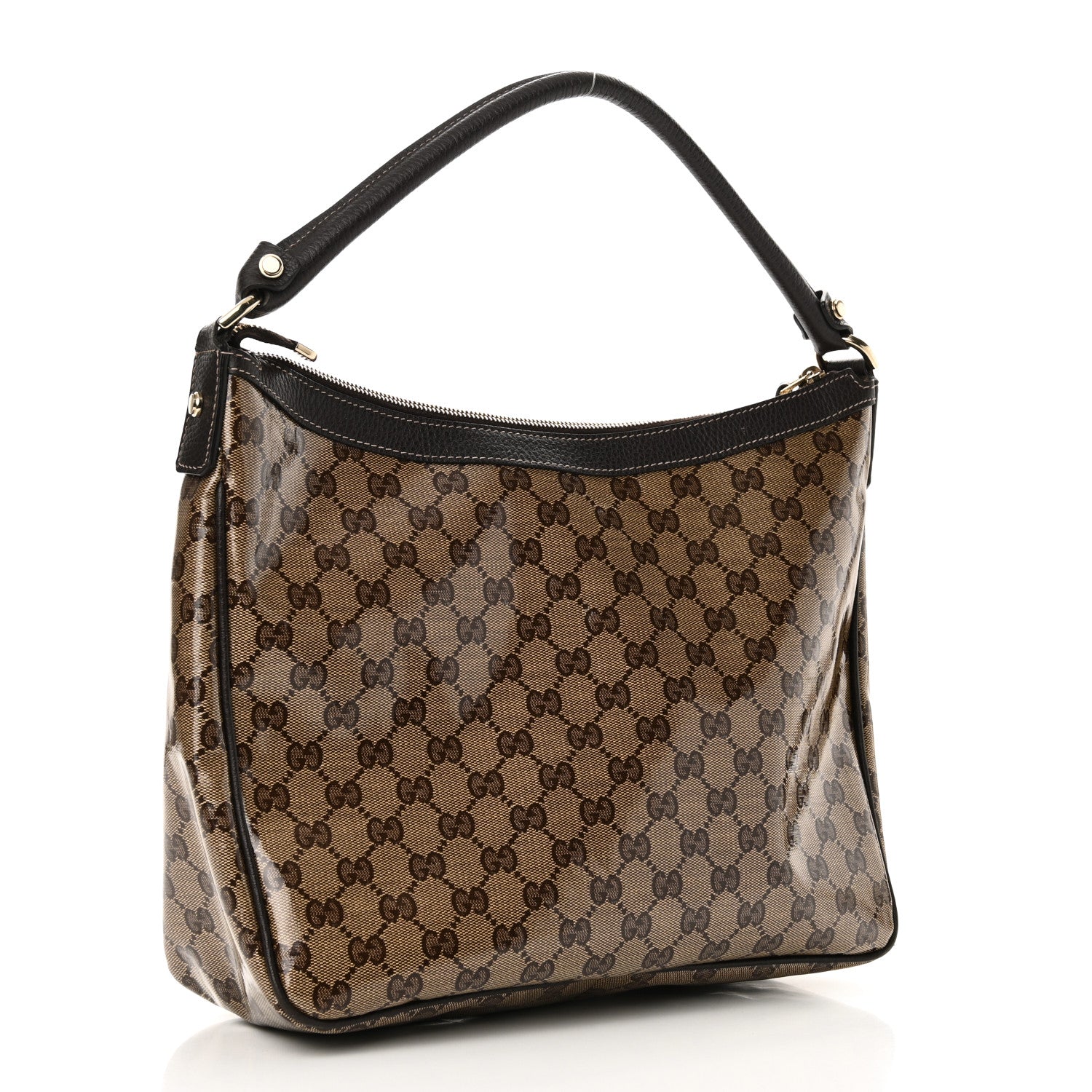 Crystal Monogram Medium Abbey Pocket Hobo Tote Dark Brown