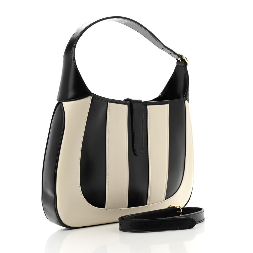 Boarded Dyana Lux Calfskin Striped Medium Jackie 1961 Hobo Black White