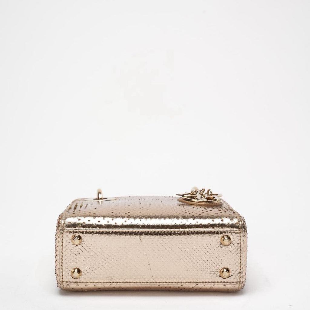 Dior Mini Lady Dior Bag Gold in Python Leather with Gold Hardware on