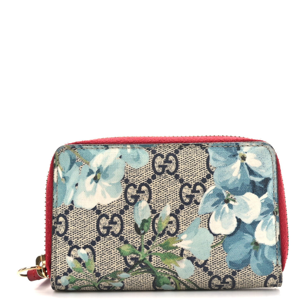 GG Supreme Monogram Blooms Zip Around  Case Wallet Beige Blue Navy Hibiscus Red