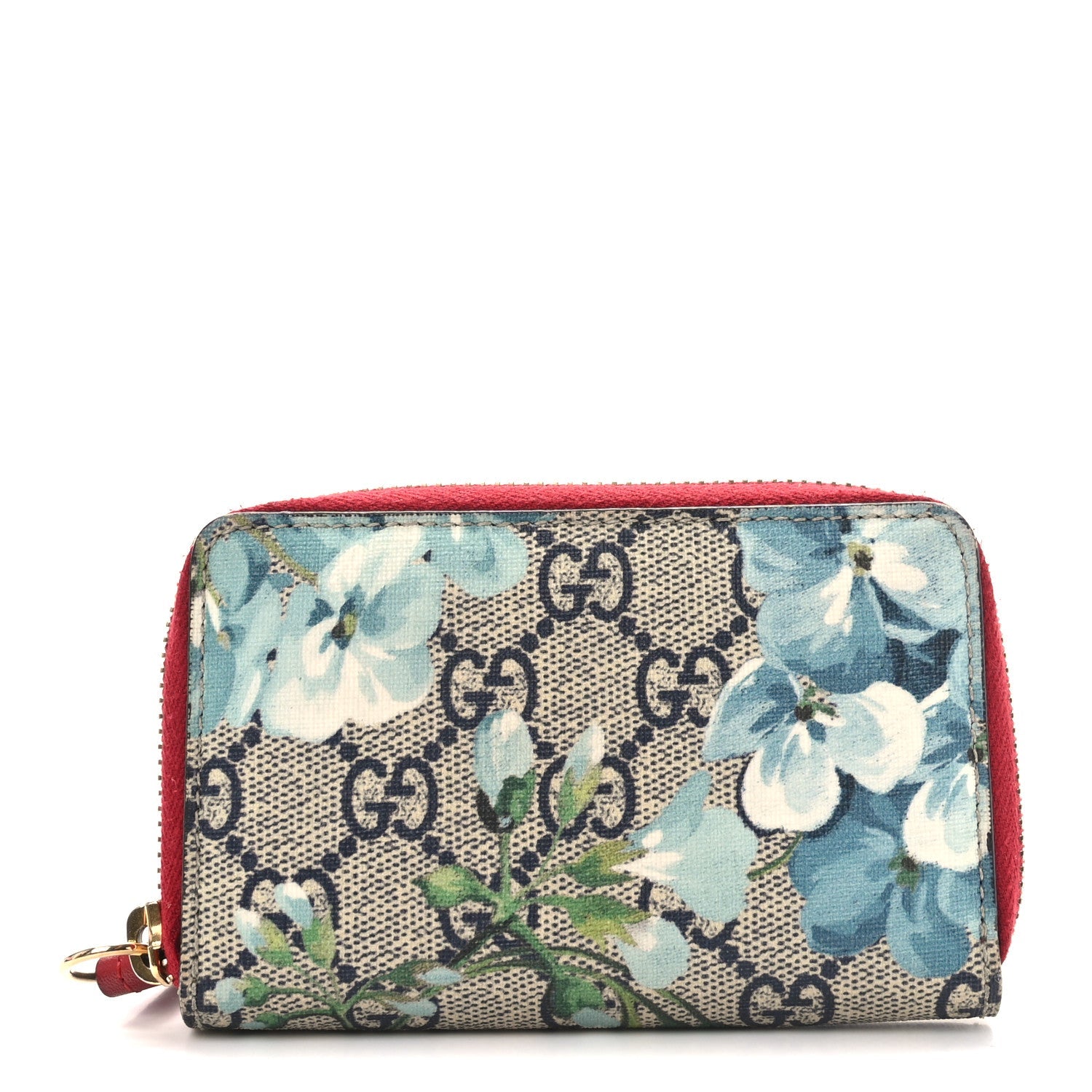 GG Supreme Monogram Blooms Zip Around  Case Wallet Beige Blue Navy Hibiscus Red