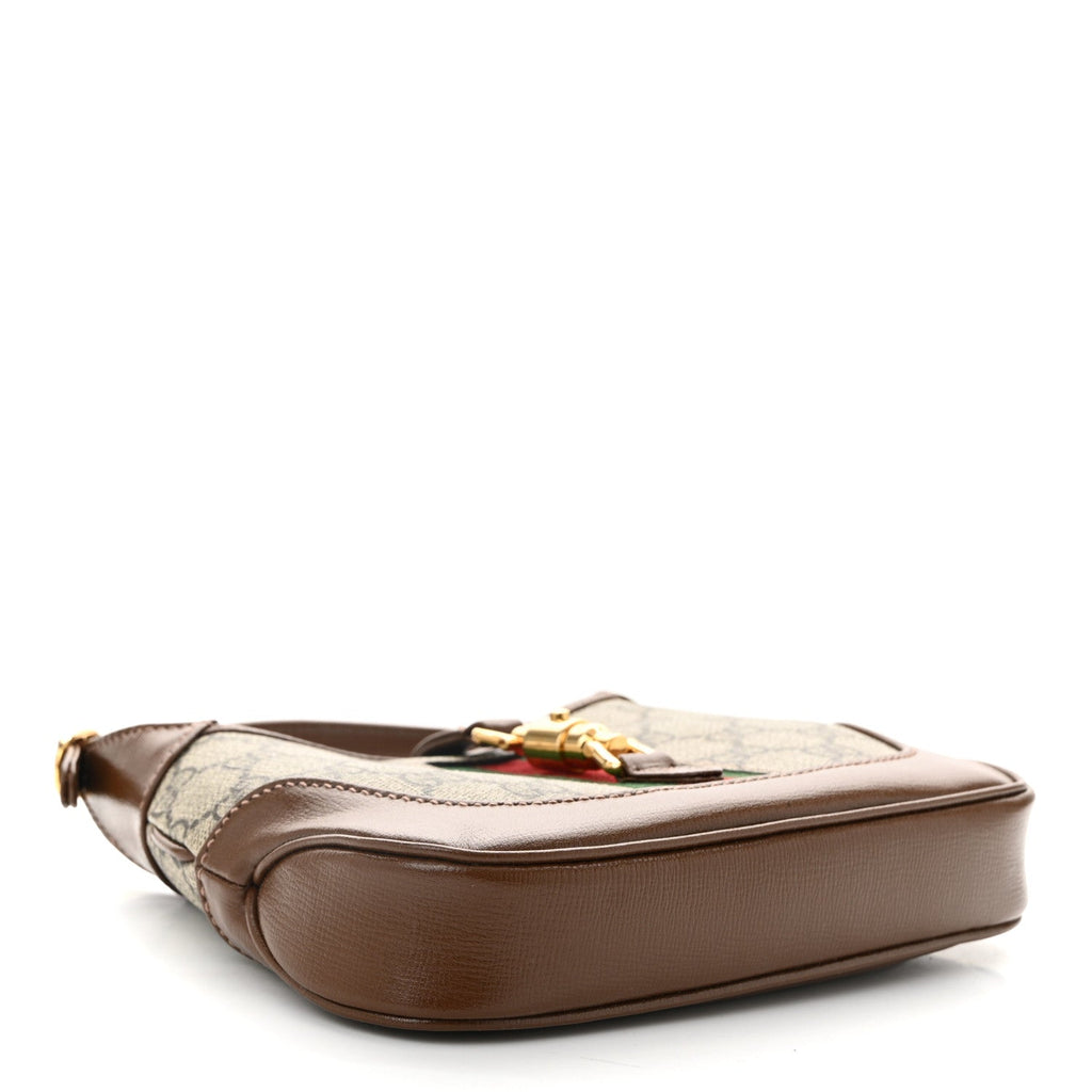 GG Supreme Monogram Azalea Calfskin Web Mini Jackie 1961 Hobo Beige Ebony Brown Sugar