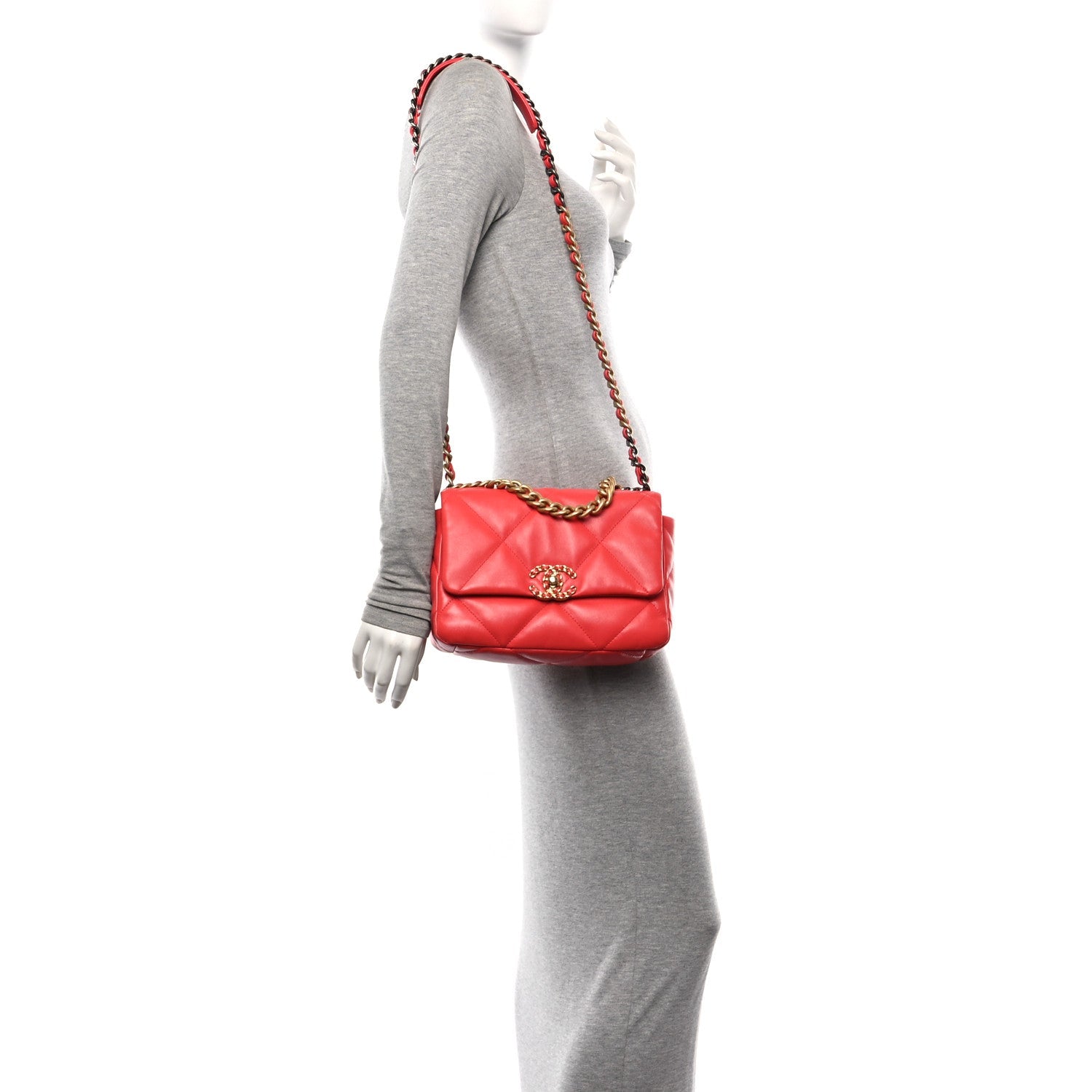 Lambskin Quilted Medium Chanel 19 Flap Red
