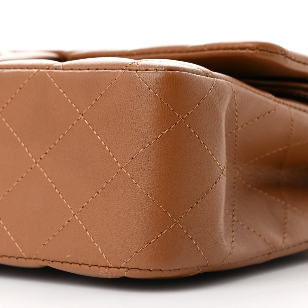 Lambskin Quilted Medium Double Flap Brown