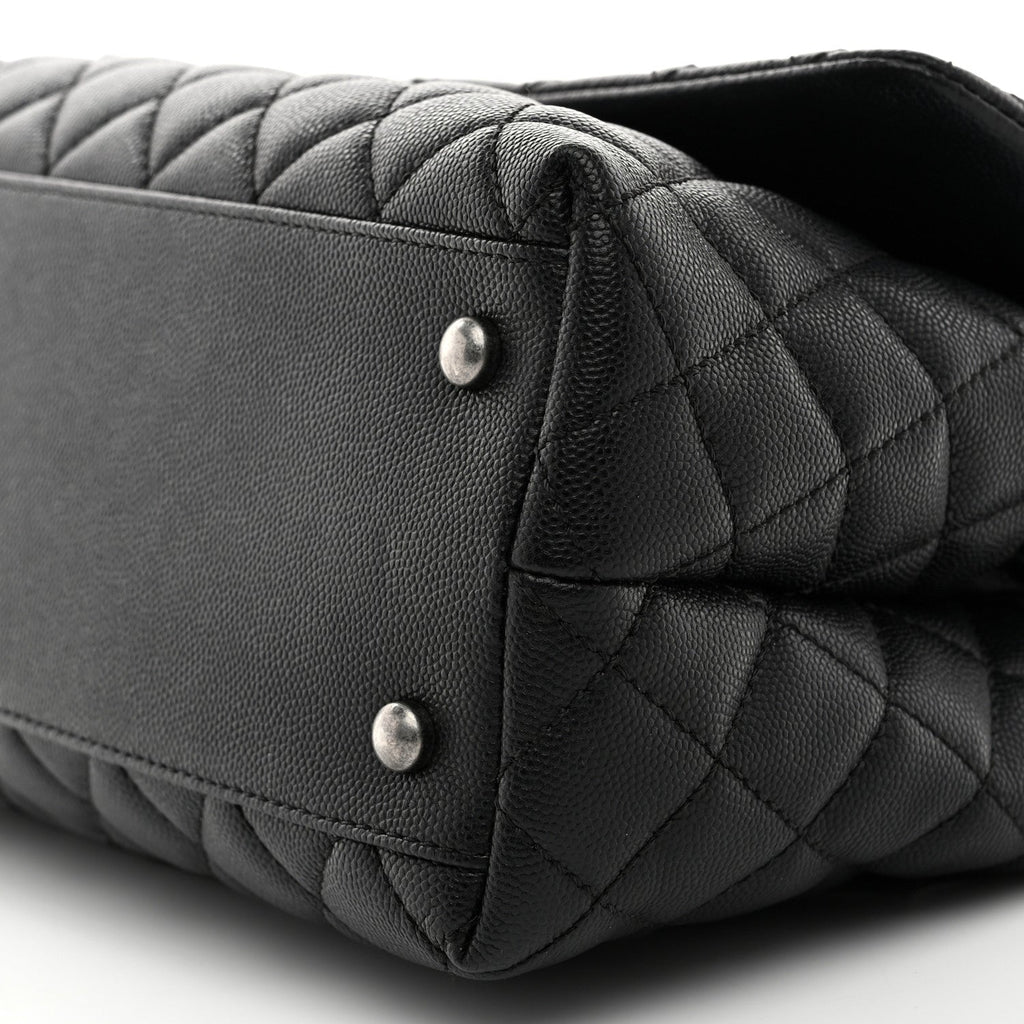 Caviar Lizard Embossed Quilted Small Coco Handle Flap Black
