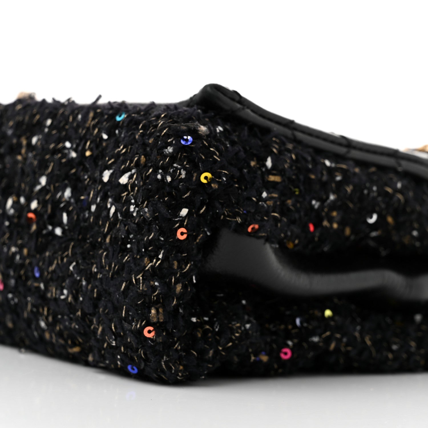 Lambskin Quilted Tweed Sequin Medium Chain Flap Bag Black Multicolor