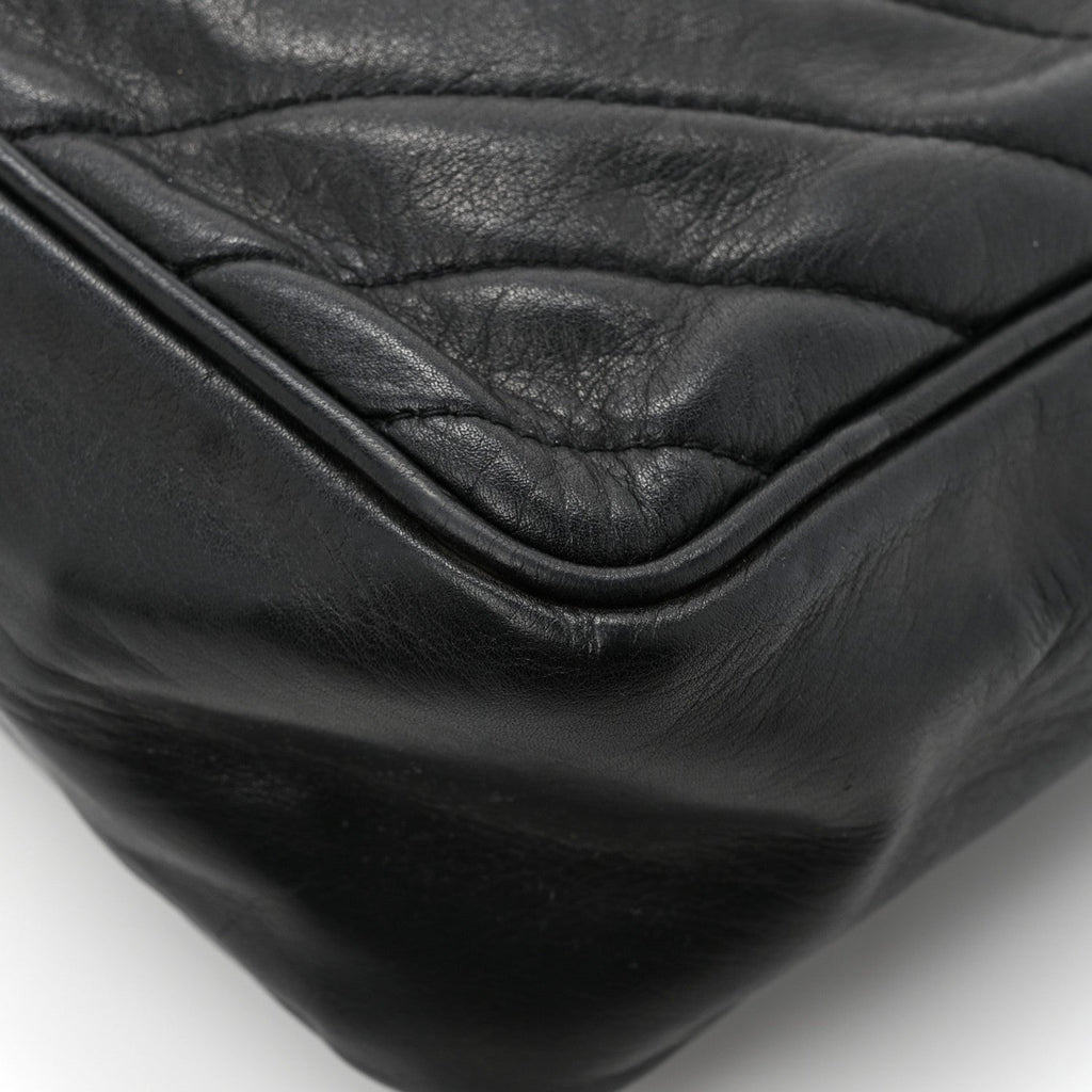 Lambskin Surpique Chevron Small Tote Black