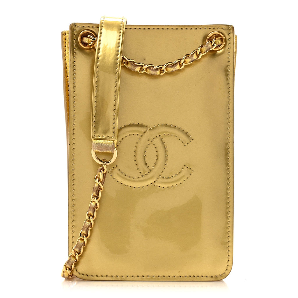 Patent Crossbody CC Phone Holder Gold