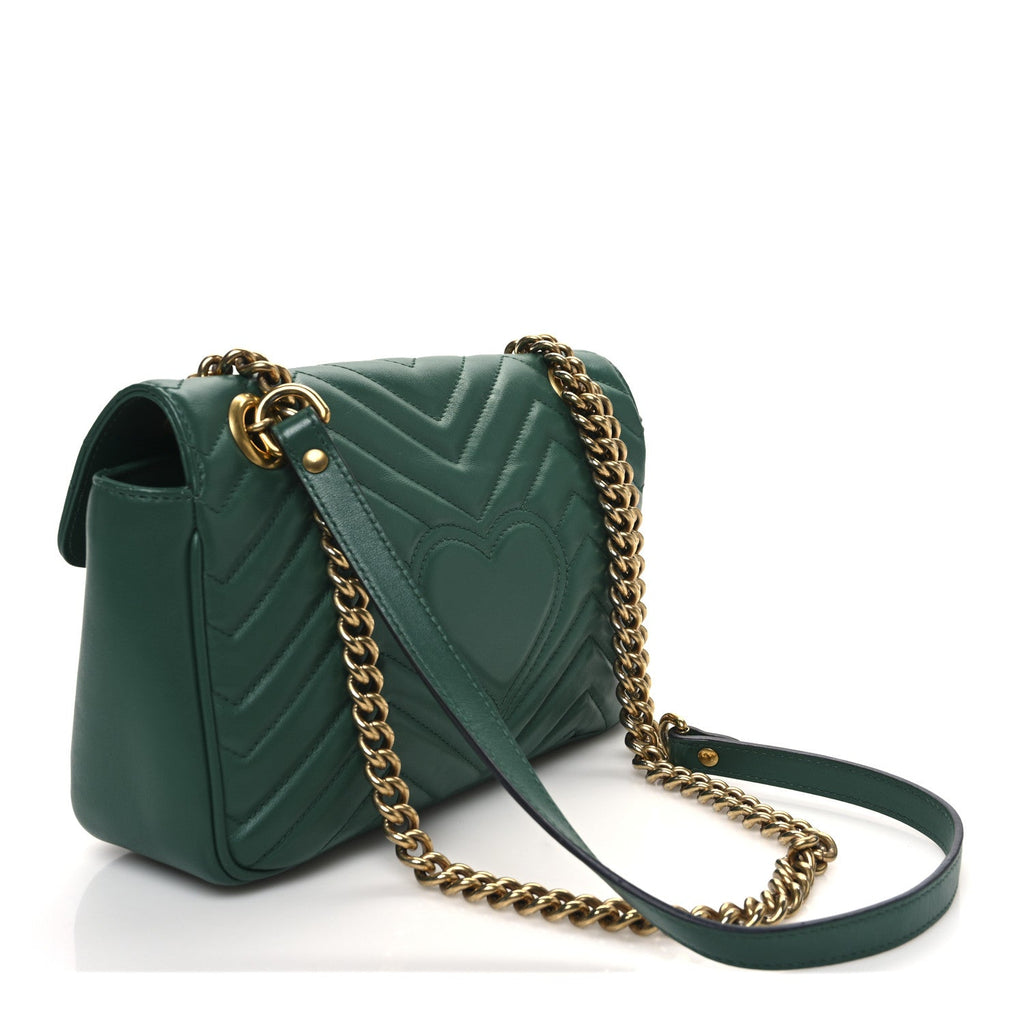 Calfskin Matelasse Small GG Marmont Shoulder Bag Emerald Green
