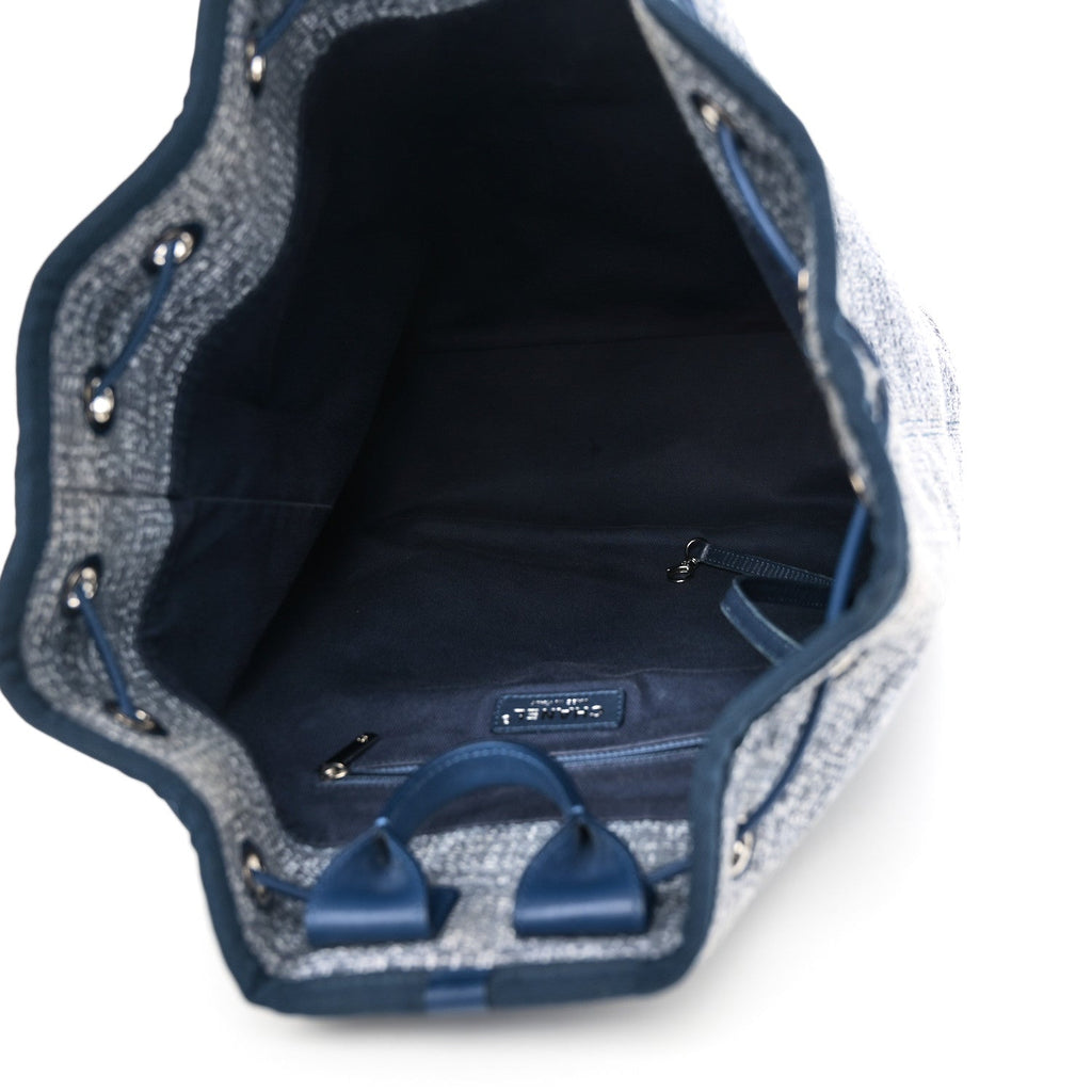 Woven Straw Raffia Large Deauville Backpack Blue