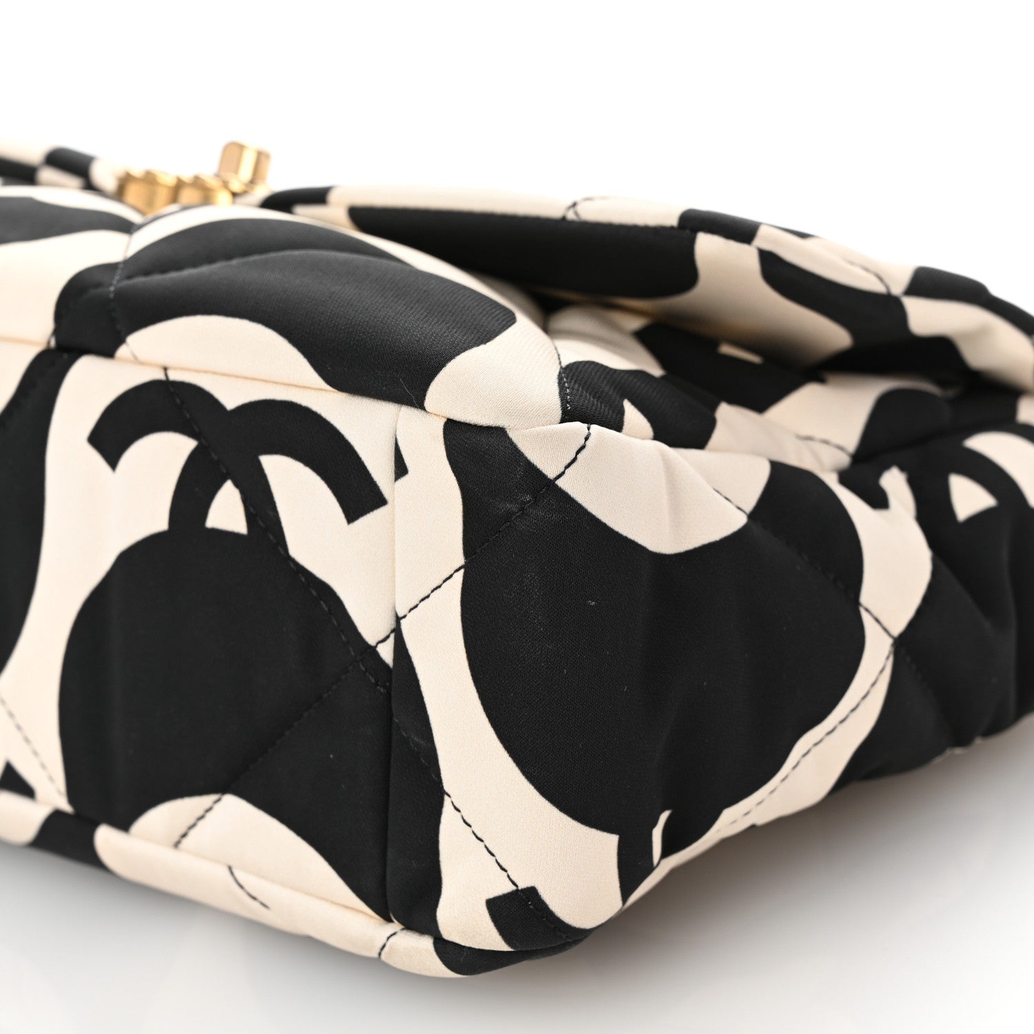 Fabric Printed Large Chanel 19 Flap Black Ecru