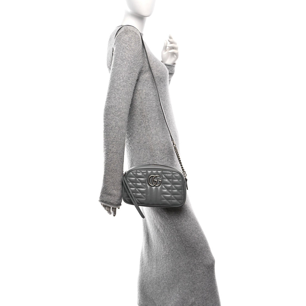 Calfskin Matelasse Aria Small GG Marmont Chain Shoulder Bag Deep Grey