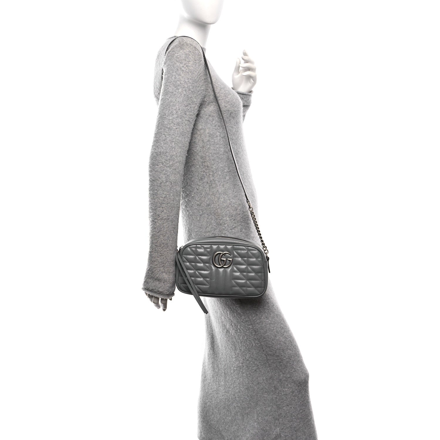 Calfskin Matelasse Aria Small GG Marmont Chain Shoulder Bag Deep Grey