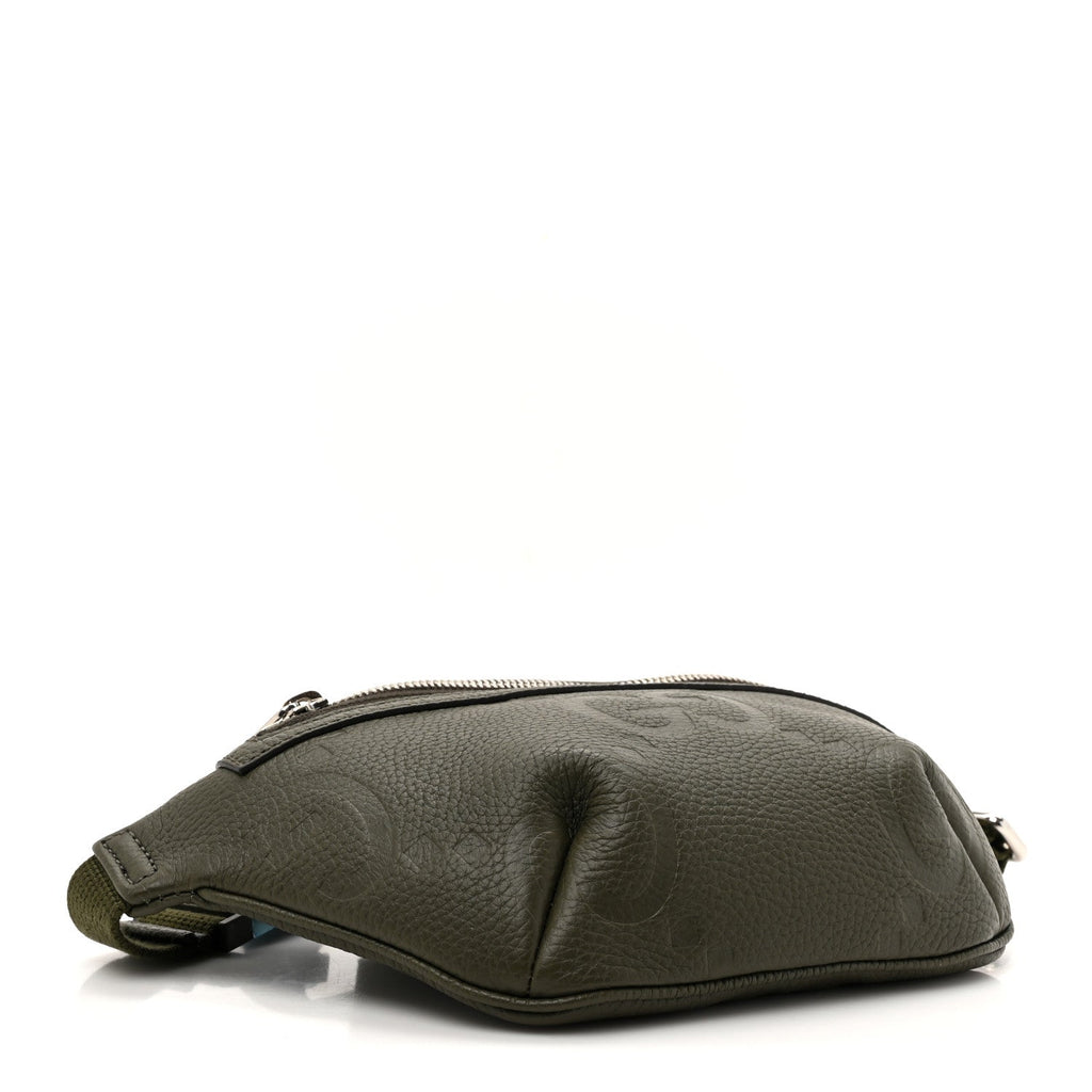 Piuma Calfskin Jumbo GG Embossed Small Belt Bag Dark Green