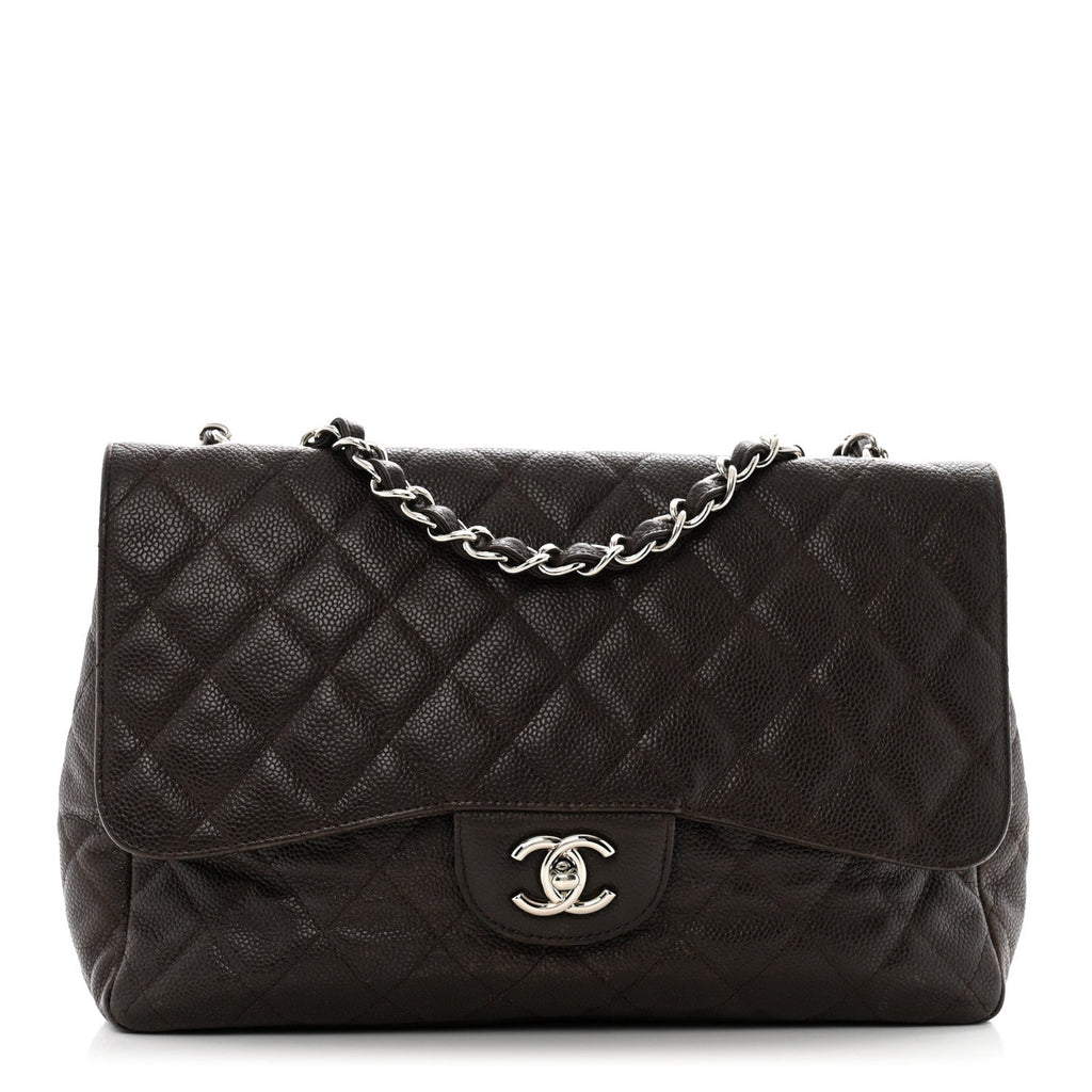 Caviar Quilted Jumbo Single Flap Dark Brown